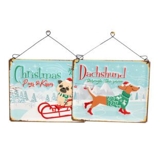 Xmas Dog Metal Plaque 2 Assorted, 26x22cm