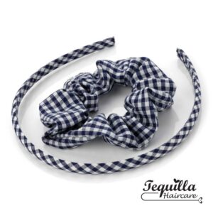 NAVY GINGHAM SCRUNCHIE & ALICEBAND