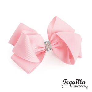 Large Pink Diamante Bow Clip