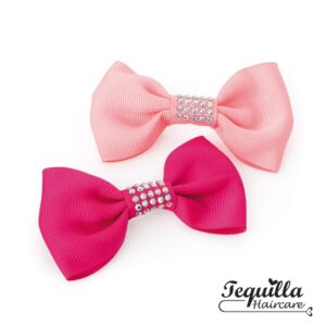 Small Pink Diamante Bow Clips