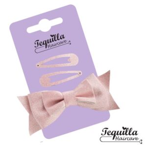 PINK GLITTER BOW & SNAP CLIPS