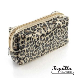 COSMETIC BAG W/SEQUIN - LEOPARD PRINT