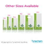 NHS Green Prescription Bags - Standing next to eachother to show sizes of NHS Green Prescription Bags P2G, NHS Green Prescription Bags P3G, NHS Green Prescription Bags P4G, NHS Green Prescription Bags P5G, NHS Green Carrier Prescription Bags P8G, NHS Green Prescription Bags P9G