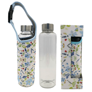GLASS WATER BOTTLE W/ PROTECTIVE SLEEVE & STRAP