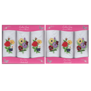 LADIES 3 ASSORTED EMBROIDERED HANDKERCHIEFS