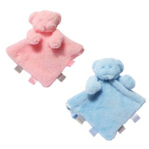 PLUSH P/B BEAR COMFORTER W/RIBBONS