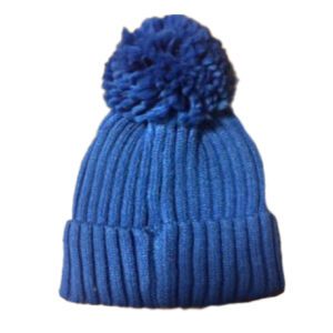 PomPom Ribbed Beanie Hat Blue