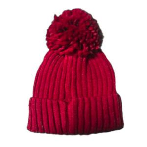 PomPom Ribbed Beanie Hat Red