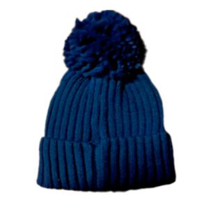 PomPom Ribbed Beanie Hat Navy
