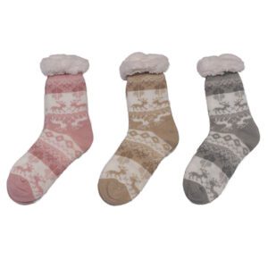 Ladies Stag Socks - Pink, Grey & Beige