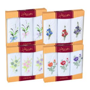 3 Pack Flower Embroidered Ladies Hankies