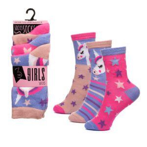 Girls 3 Pack Unicorn Design Socks